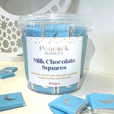 Tarrina de cuadrados de chocolate con leche (paquete de 100) - Azul