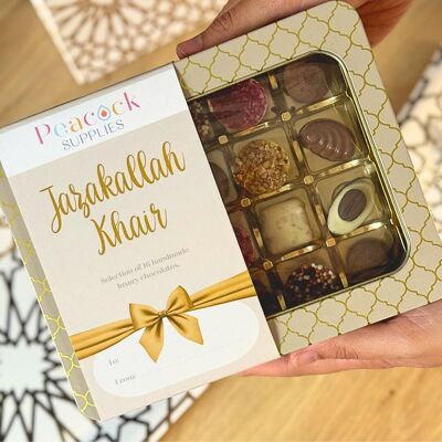 Lata de regalo con selección de chocolate de lujo (paquete de 16) - Jazakallah Khair