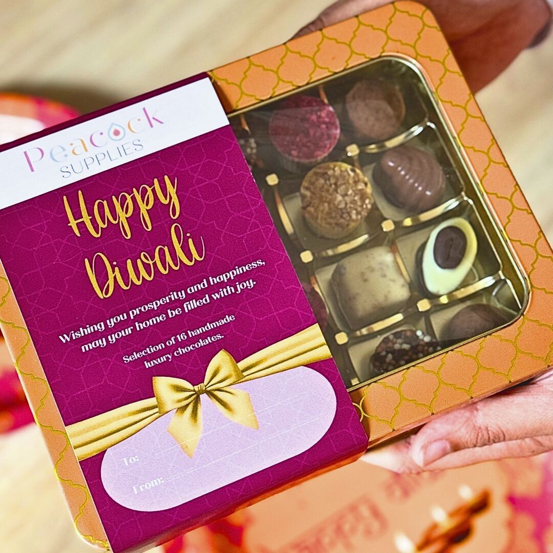 Caja de regalo con selección de chocolates de lujo (paquete de 16) - Happy Diwali