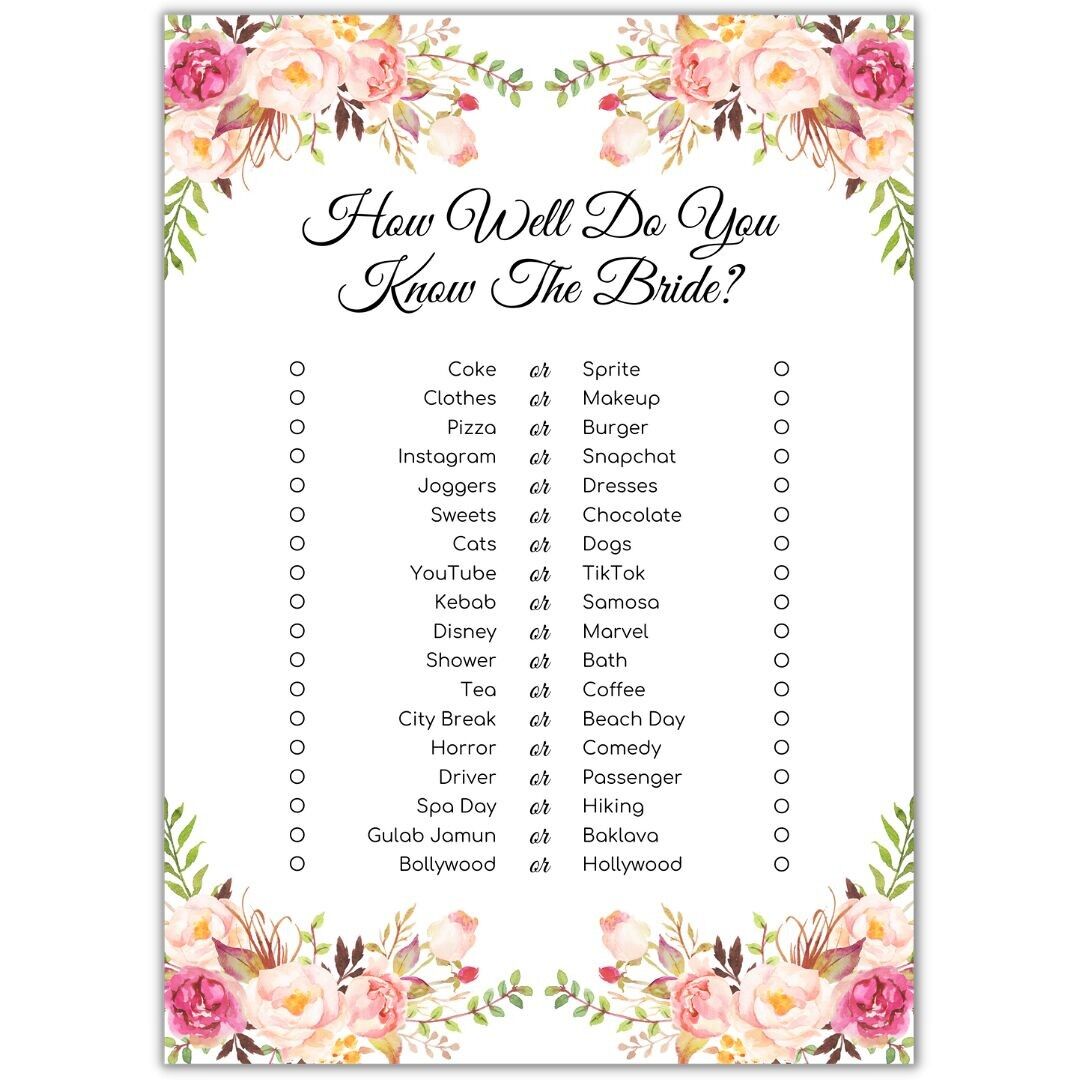 Quanto conosci il gioco della sposa (10 pezzi)