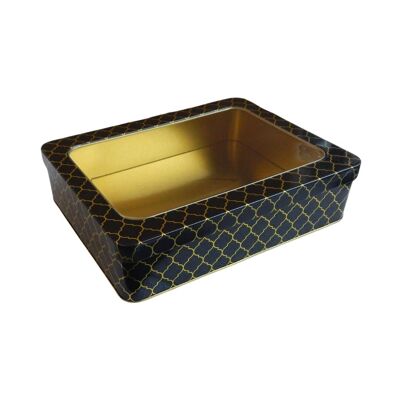 Coffret cadeau marocain en fer blanc avec couvercle à fenêtre - Noir