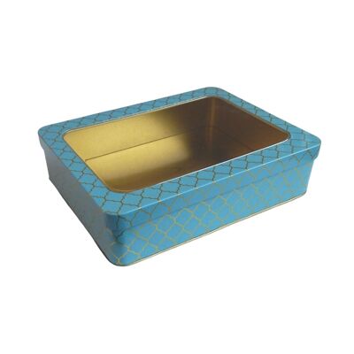 Coffret cadeau marocain en fer blanc avec couvercle à fenêtre - Bleu sarcelle