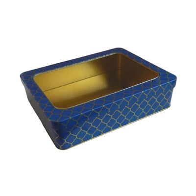 Coffret cadeau marocain en fer blanc avec couvercle à fenêtre - Bleu marine