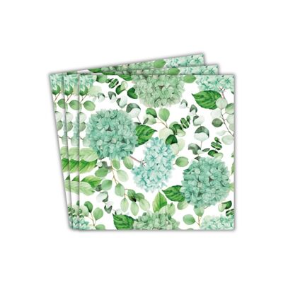 Serviettes en papier pour fête à motif d'hortensia (20 pièces) - Vert
