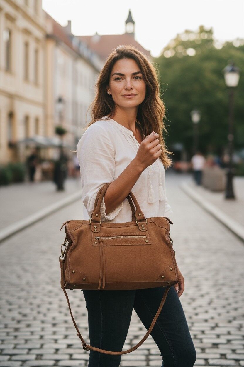 Bolsa principal de cuero BIBI Caramel