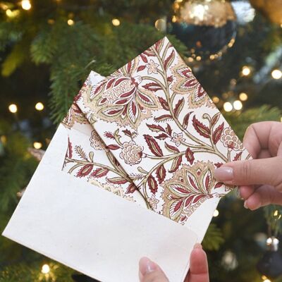 Hand Block Printed Greeting Card - Dahlia Glitz Scarlet