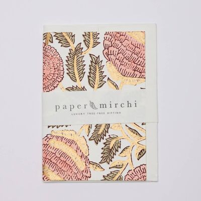 Tarjeta de felicitación impresa a mano en bloque - Marigold Glitz Coral