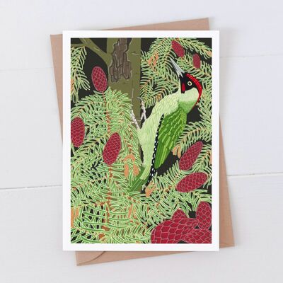 Tarjeta de arte de pájaro carpintero verde