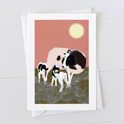 Tarjeta de arte oveja con corderos