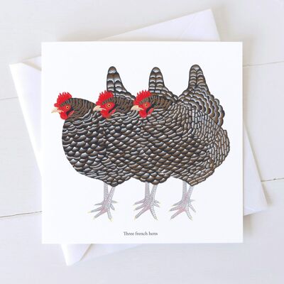 Tarjeta de Navidad tres gallinas francesas