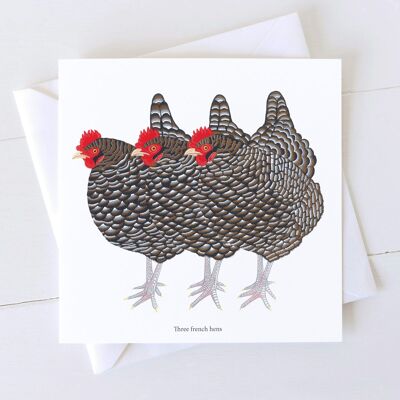 Weihnachtskarte mit drei französischen Hühnern