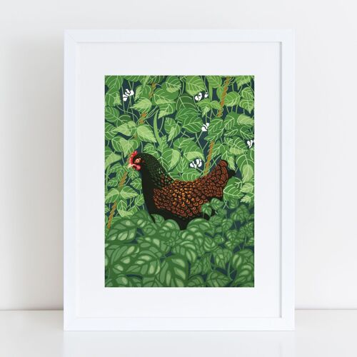 Hen in the Beans Art print