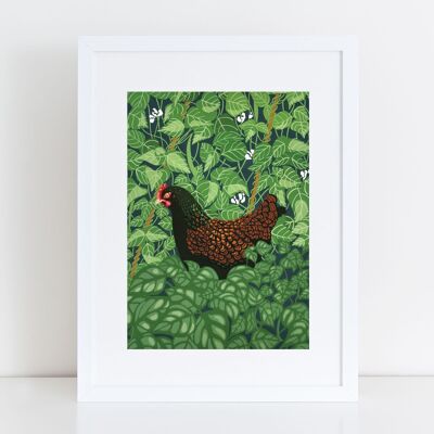 Hen in the Beans Art print