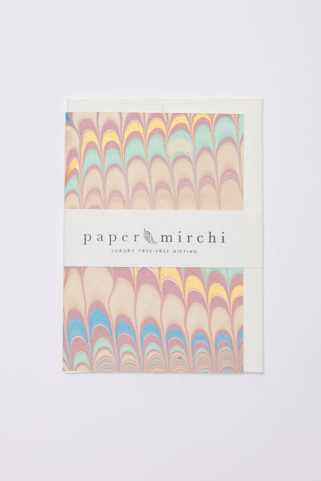 Handmarmorierte Grußkarte - Jakobsmuscheln Mint Rose