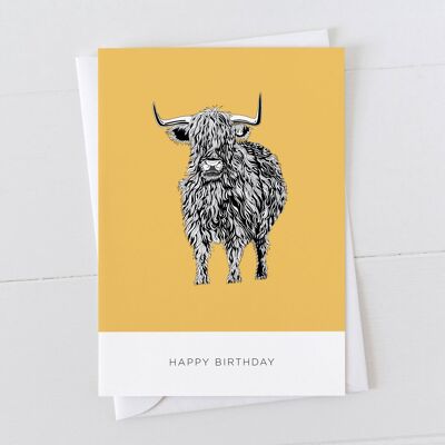 Biglietto di buon compleanno con mucca delle Highland