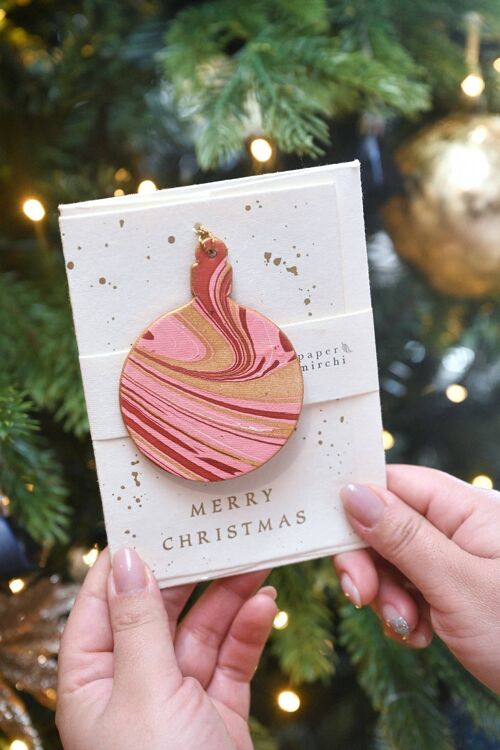 Keepsake Marble Ornament Greeting Card - Bauble Joyful Red