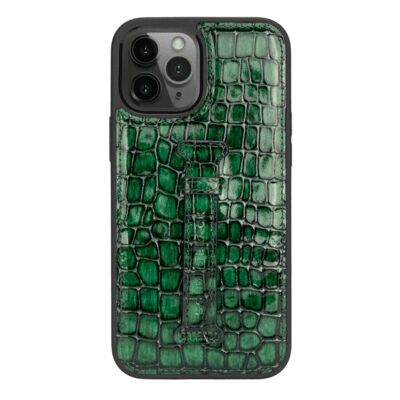 Étui en cuir pour iPhone 12 Pro Max avec passant pour les doigts Milano Green