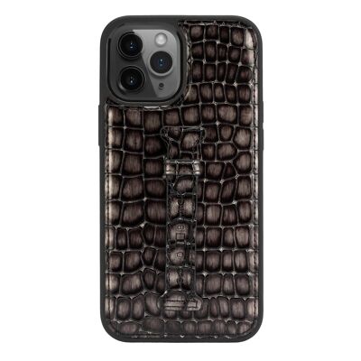 iPhone 12 Pro Max leather sleeve with finger loop Milano gray