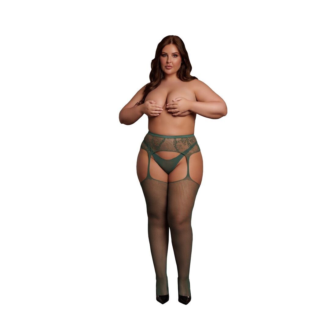 Le Désir di Shots - Calze a rete e pizzo con reggicalze - Taglia Queen - Taglia alta...