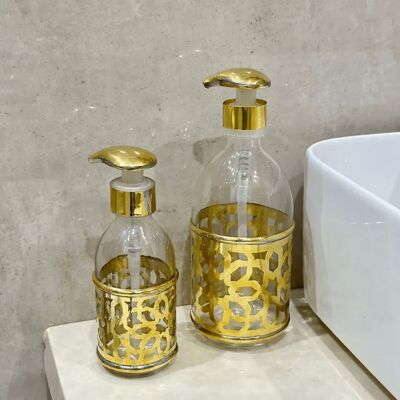 Gold Brass Glass Liquid Soap Dispenser | Luxurious Bathroom Accessory | Handmade in Morocco