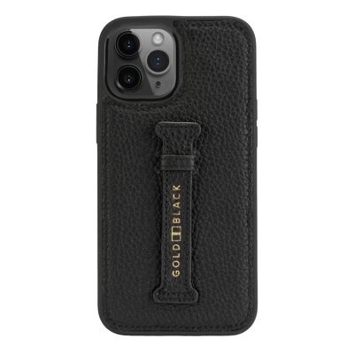 iPhone 12 Pro Max leather sleeve with finger loop nappa black