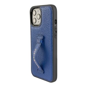 Étui en cuir pour iPhone 12 Pro Max avec passe-doigts bleu nappa 2