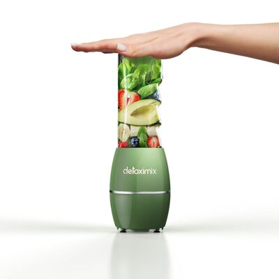 DETOXIMIX MINI NEO GREEN ALMOND Mini-Glasmixer mit 2 Glas-Transportflaschen und Mix & Go-System