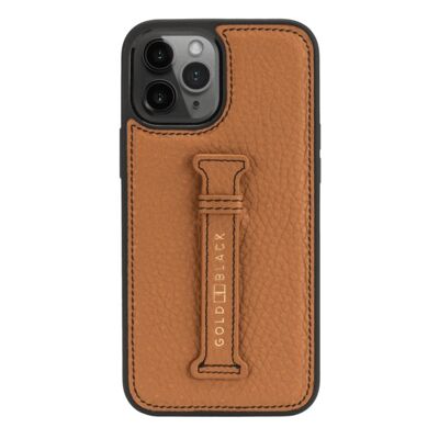 iPhone 12 Pro Max leather sleeve with finger loop nappa brown