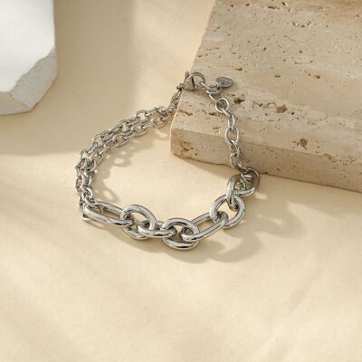 Bracciale in argento asimmetrico e doppie catene con grandi maglie ottuple