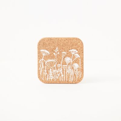 Sottobicchieri in sughero quadrati - Fiori bianchi | Articoli per la casa sostenibili
