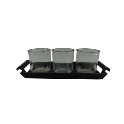 Tray with 3 Tealight holders - Black Antique - Esmee