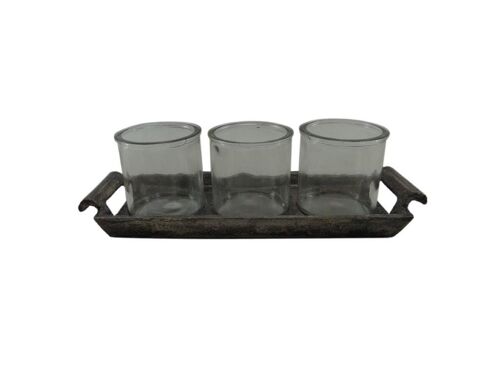 Tray with 3 Tealight holders - Silver Antique - Esmee