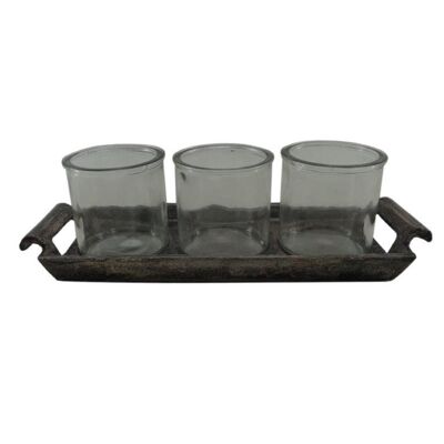 Tray with 3 Tealight holders - Silver Antique - Esmee