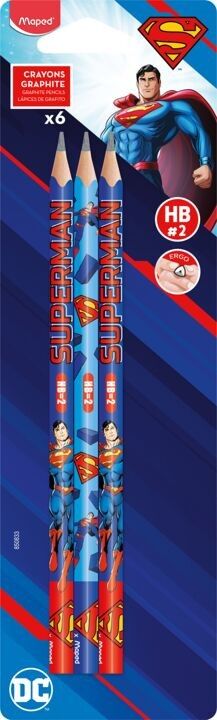 Blisterpackung mit 6 HB recycelten SUPERMAN-Graphitstiften (47 % recyceltes Material), verschiedene Farben