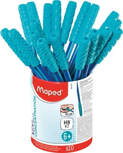 Pot de 20 crayons graphite BLACK'PEPS KIDY LEARN CONCENTRATION triangulaire HB, corps texturé + embout relaxant à mâcher (47% matière recyclée)