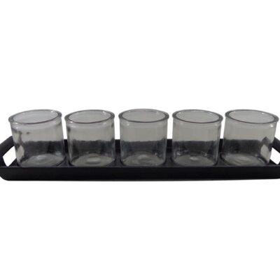 Tray with 5 Tealight holders - Black Antique - Lisa