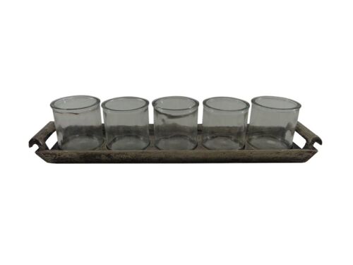 Tray with 5 Tealight holders - Silver Antique - Lisa
