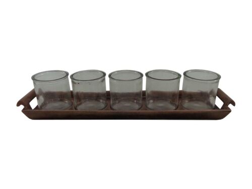 Tray with 5 Tealight holders - Vintage Copper - Lisa