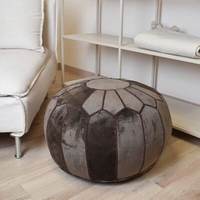 Pouf en velours – Marron-gris | Pouf rond