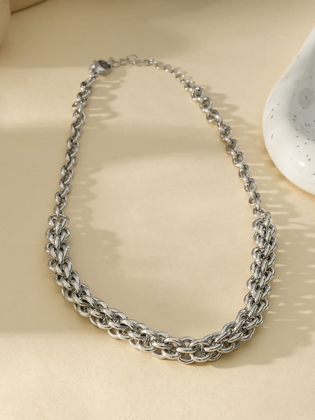 Collar Plata Trenzado Eslabones Grandes Multi Capas