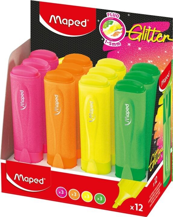 FLUO'PEPS GLITTER FLUO Textmarker, verschiedene Farben, im Display x12