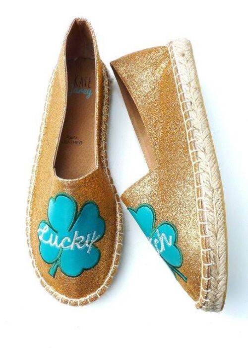 Lucky Clover Gold Glitter Espadrilles