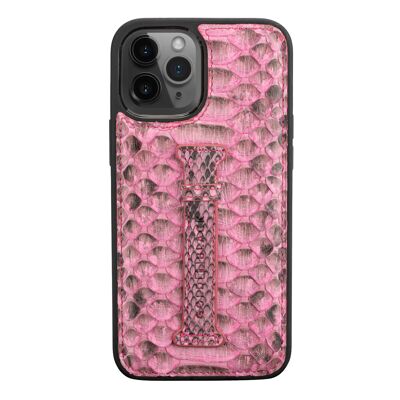 Etui cuir iPhone 12 Pro Max avec passant pour doigt Python Rose