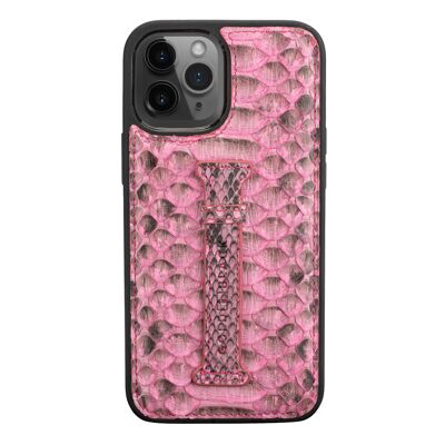 iPhone 12 Pro Max leather sleeve with finger loop Python Pink