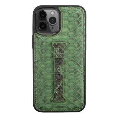 Funda de piel para iPhone 12 Pro Max con lazo para el dedo pitón verde hierba