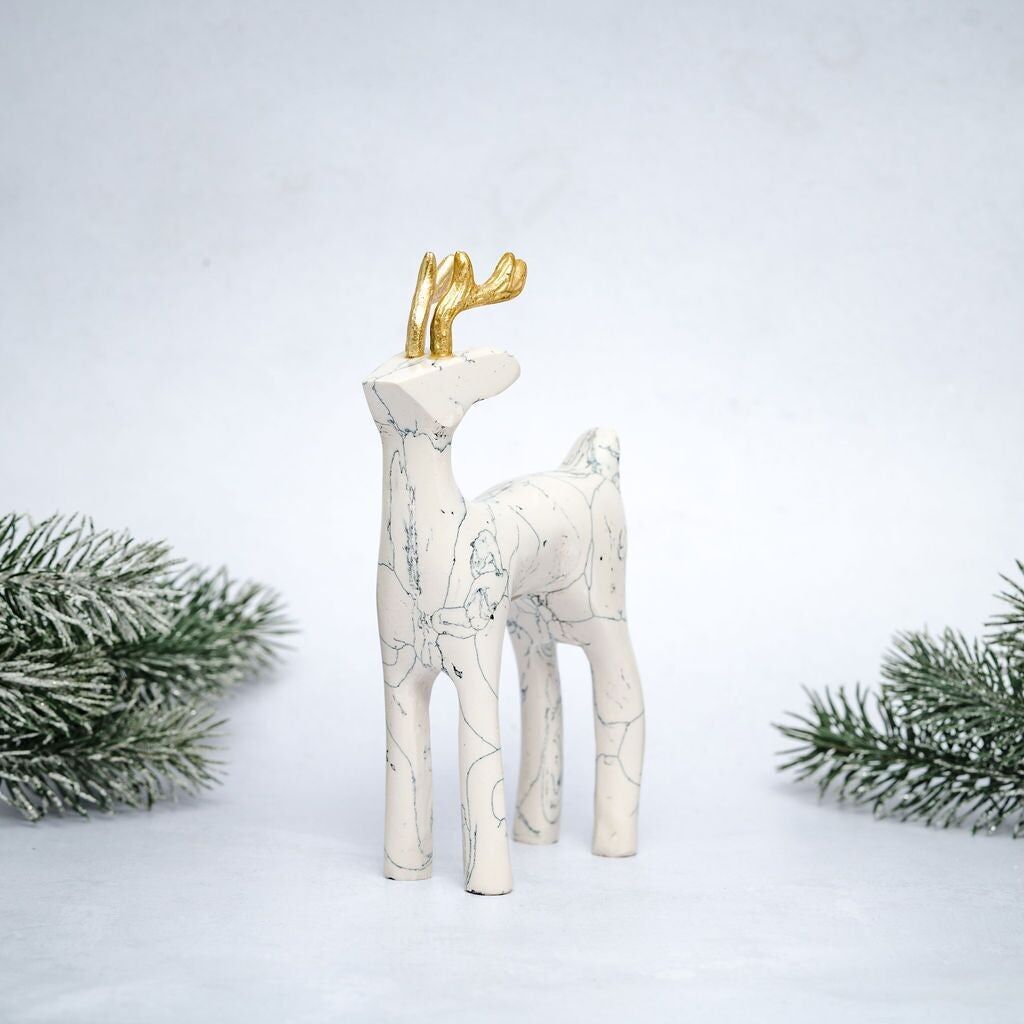 Renne décoratif en résine marbrée blanc cassé Niamh