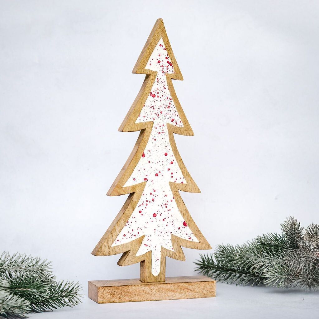 Albero di Natale decorativo in legno di mango e smalto Rhea - Grande