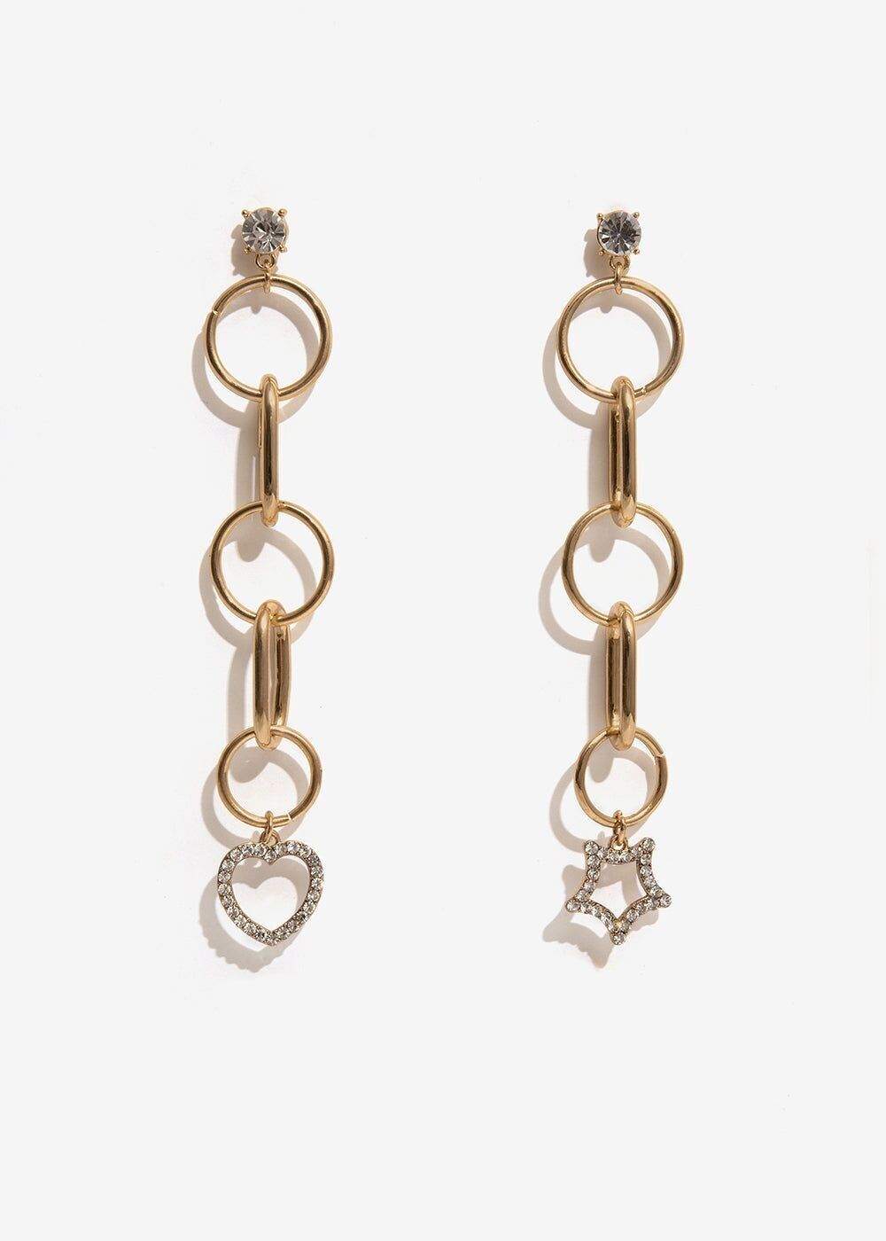 EARRINGS WITH CHAIN PENDANT STAR AND HEART