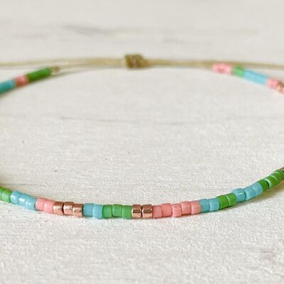 Adjustable Miyuki Pearl Bracelet in nylon, 100 seed beads