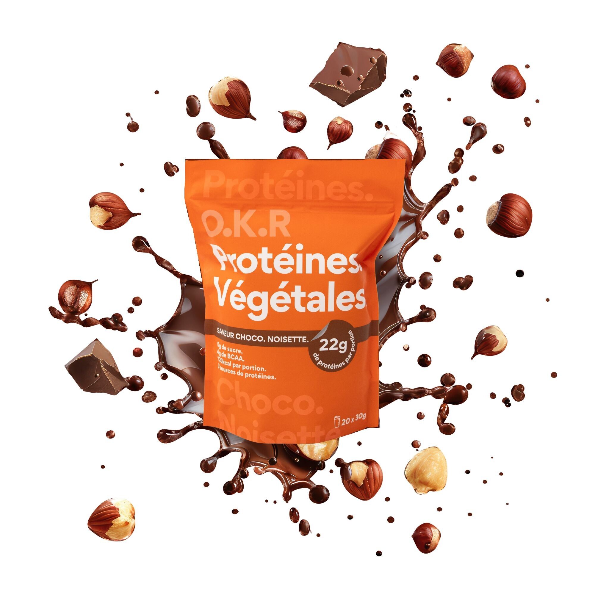 Proteína vegetal de chocolate. Color avellana. Snack - 20 batidoras.